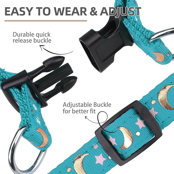PUPTECK No Pull Dog Harness Soft Adjustable Basic Nylon Step in Puppy Vest Outdoor Walking with ID Tag, Moon Star Sky Blue, S