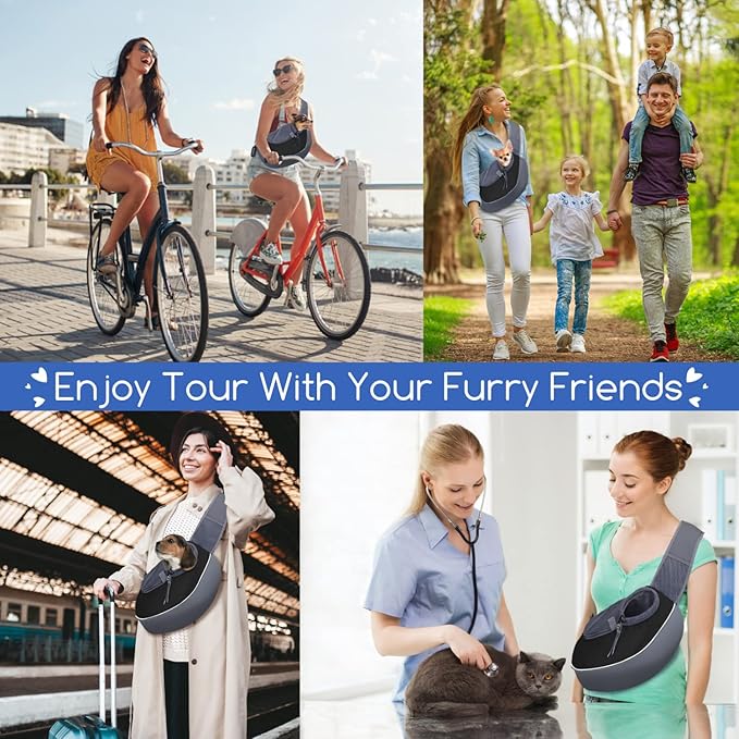 Nobleza Dog Sling Carrier, Mesh Adjustable Pet Sling Puppy Sling Carrier for Small Medium Dog Cat Rabbit (L (up to 10 lbs), Gray Black)