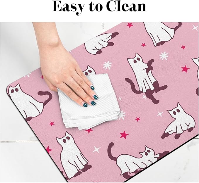 Halloween Dog Food Mats for Floors Pink, Absorbent Dog Bowl Mat for Food and Water, Quick Dry Pet Cat Food Mat Non-Slip Pet Supplies