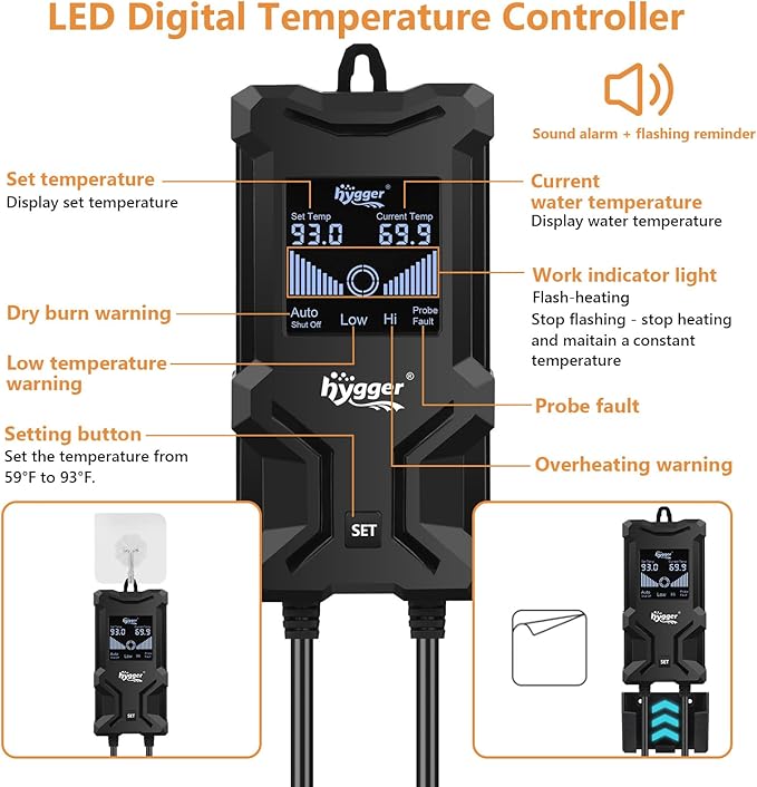 hygger Aquarium Heater, Submersible Fish Tank Heater with Over-Temperature Protection and Automatic Power-Off, Fish Heater with Digital Controller for Freshwater and Saltwater (1000W)