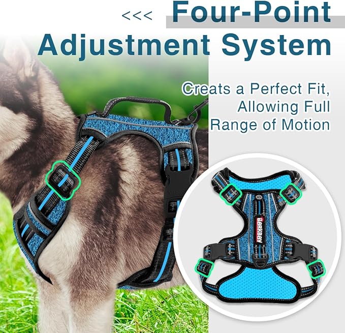 BARKBAY Dog Harness No Pull with ID Tag Pocket - Heavy Duty, Reflective, Easy Control for Large Dogs(Blue/Black,XL)