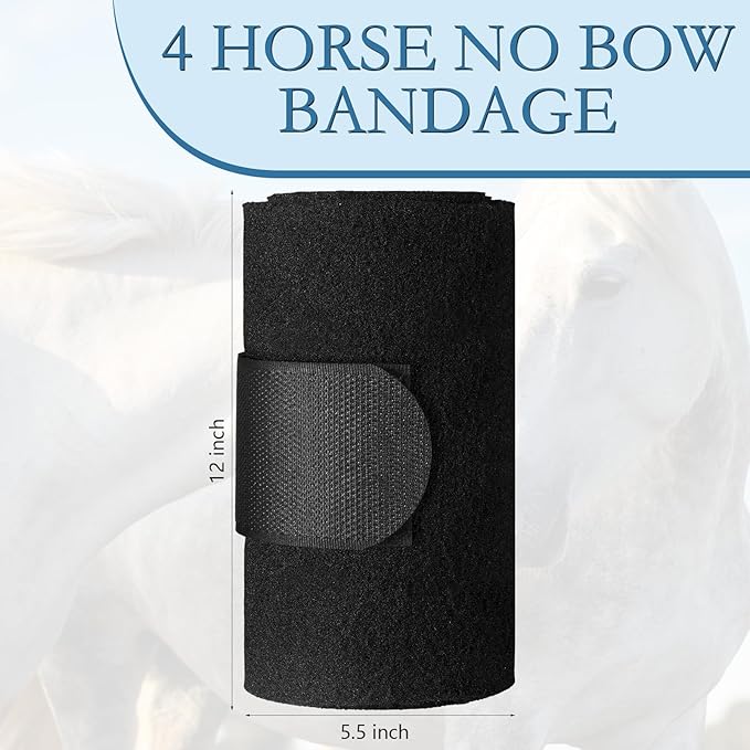 Set of 4 Horse No Bow Bandage 3D Contoured Standing Wrap Bandages Stable Nylon Horse Leg Wraps for Helping Prevent Horse from Tendon Damage and Keep Horses Clean and Safe (Black)