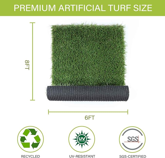 Fake Grass for Dogs to Pee On, Artificial Turf for Dogs, Grass Pee Pad for Dogs Potty Training, Premium 6x8FT Extra Large, Indoor Outdoor Turf Grass Pad for Dogs