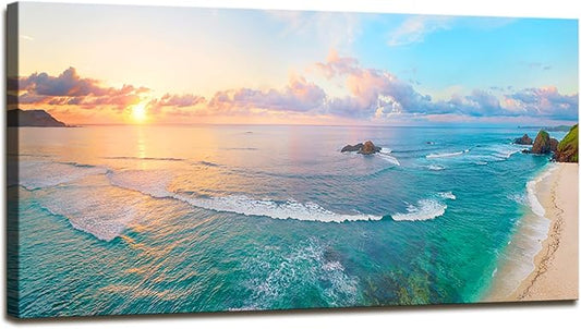 XXMWallArt FC3950 Tropical Beach Wall Art Blue Sea Sunset Natural Scenery Picture Print On Canvas Seascape Canvas Print Artwork for Living Room Bedroom Kitchen Home and Office Wall Decor