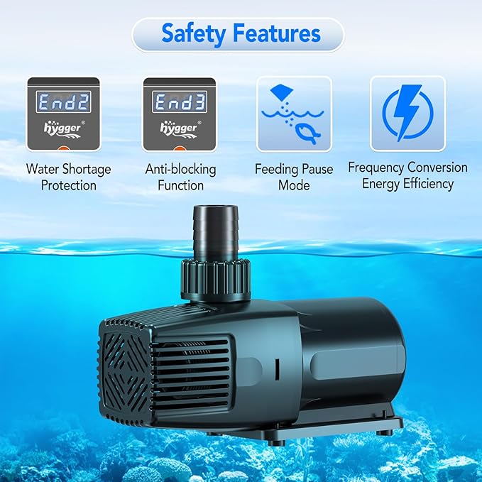 hygger 24V DC Adjustable Aquarium Water Pump & Wavemaker,30dB Quiet Return Pump,10-Speed Flow Control, Dry Run Anti-Block Protection for Freshwater Saltwater Ponds Fountains (56W,1585GPH/6000LPH)