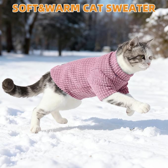 KOOLTAIL Cat Sweater for Sphynx - Soft Fleece Sweaters for Cats Only, Elastic Pet Clothes with Sleeves, Thick Winter Warm Cold Weather Apparel for Hairless Cat, Puppy Pajamas for Small Dogs, Pink L