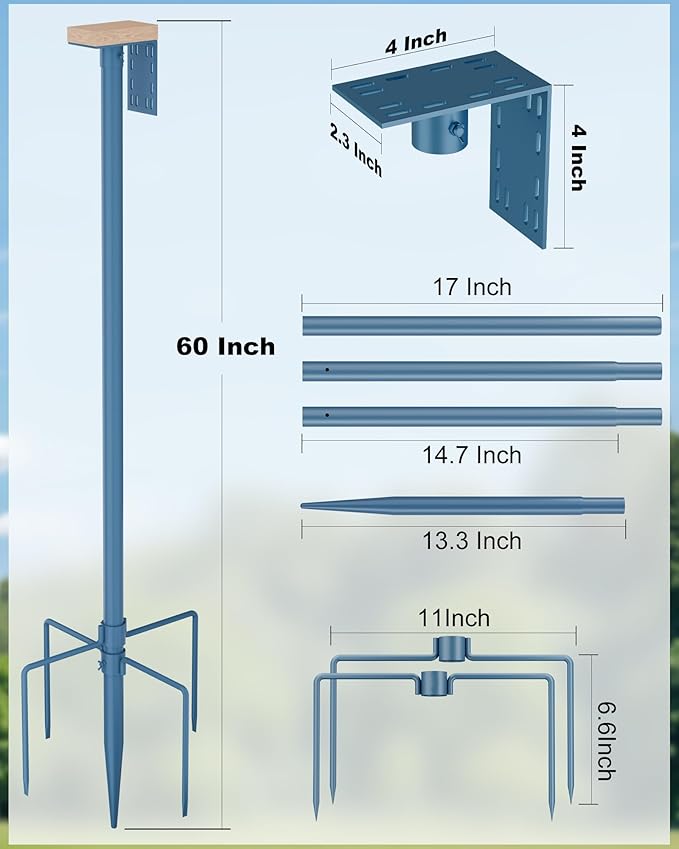 Bird Feeder Pole Stand – 60 Inch Height Feeding Station with 1-Inch Dia Heavy Duty for Hanging Feeders, Bird House Pole Mount Kit for Outdoor, Slip-Fit Connection, Blue