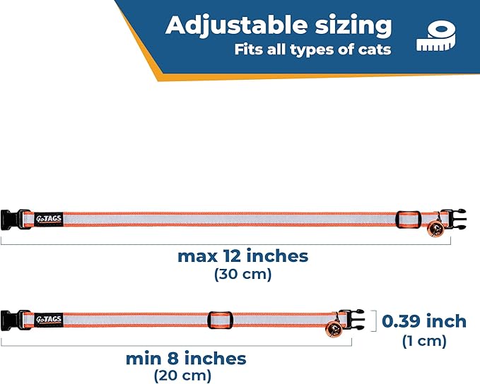 GoTags Personalized Reflective Cat Collars with Tag, Engraved Custom with Name and Phone, Breakaway Collar with Safety Buckle and Bell, Adjustable for Cats and Kitten, (Black with Nameplate)