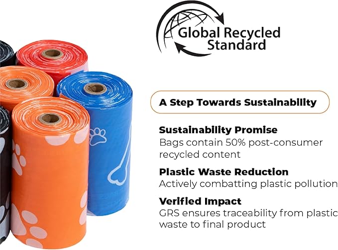Best Pet Supplies Poop Bags for Dogs, 50% Post-Consumer Recycled Content dog waste bags on rolls, fits all poop bag holders for leashes - 150 Count, Assorted Colors, Scented
