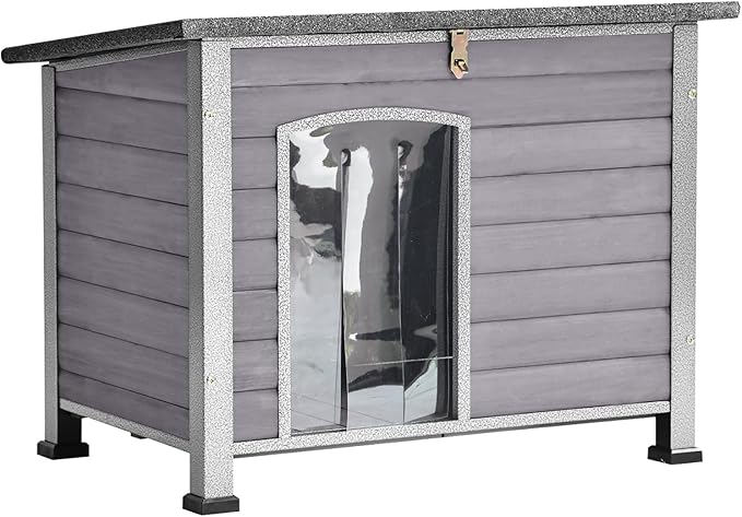 Aivituvin Dog House Outdoor Indoor Weatherproof Dog House for Small & Medium & Large Dogs with Unique All-Around Iron Frame&Raised Feet(Grey)