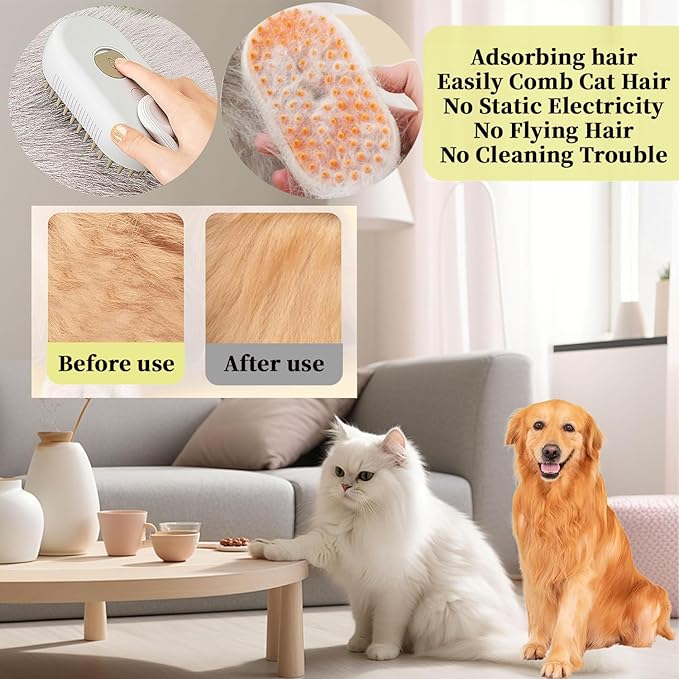 4-in-1 Cat Steam Brush for Shedding & Grooming, Spray Hair Removal Comb, Cat Brush for Massage, Pet Grooming Comb Hair Removal Tool for Cats and Dogs