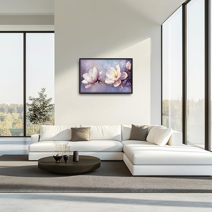 Large Floral Landscape Wall Art for Living Room, Purple Flower Canvas Oversized Wall Decor, Aesthetics Framed Pictures Painting Print Artwork for Bedroom Office 36L" x 24W"