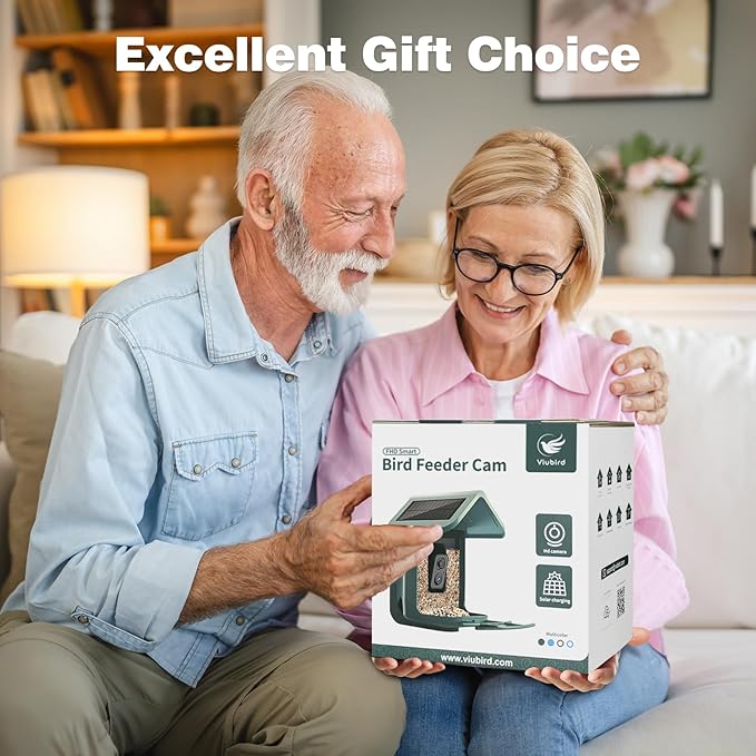 Bird Feeder with Camera Solar Powered - Smart Bird Feeder Camera 2K HD Live Stream, 5MP Photos, AI Identification for Backyard, 2.4Lb Large Capacity, Gifts for Mom Dad