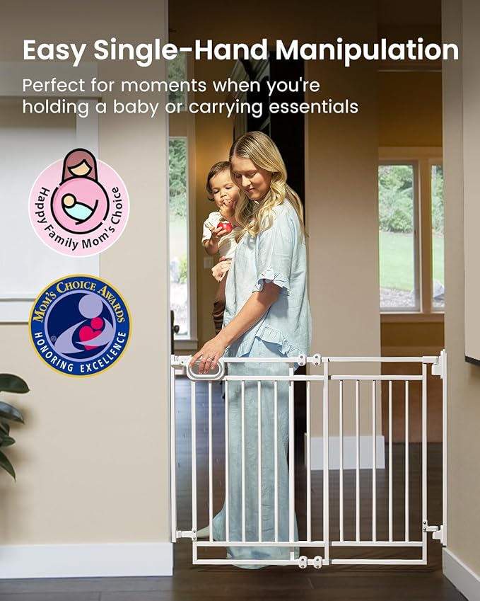 Grownsy Baby Gate for Stairs- No Bottom Bar, Adjustable Width 29.8โ to 43.5โ for Child and Pet, Dog Gate with Auto-Close & One-Hand Operation, Screw-in Installation for Doorways and Indoor Use