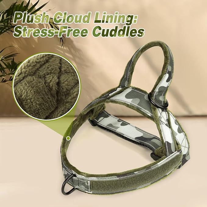 Forestpaw No Pull Dog Harness - Soft Flannel Padded Tactical Dog Vest Harness with Quick Release Buckle, Adjustable Reflective Pet Harness for Small Medium Dogs Walking Training,Green Camouflage S