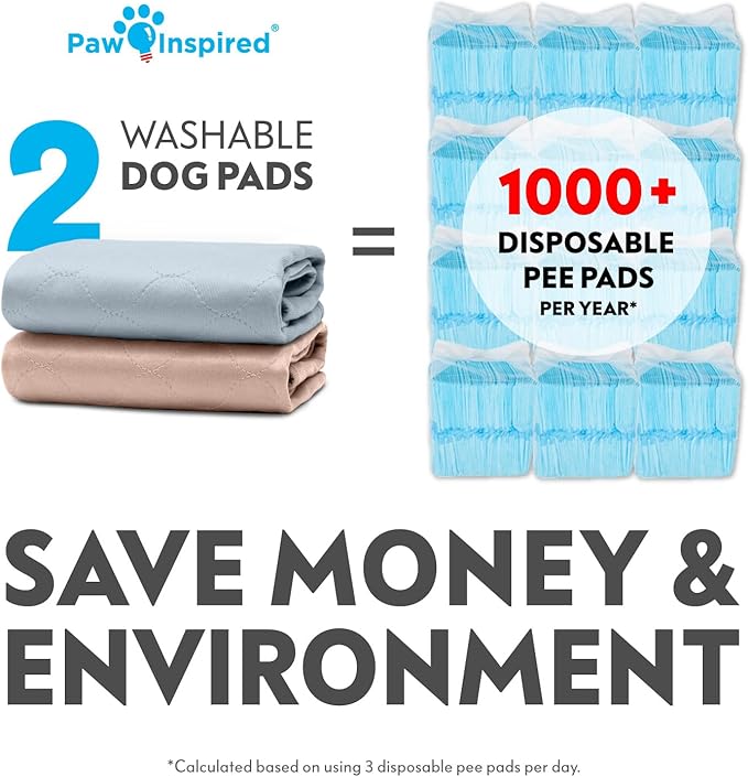 Paw Inspired Round Washable Pee Pads for Dogs (2 Pack), Reusable Puppy Pads for Potty Training, Whelping, Waterproof Mat, Leakproof, Non-Slip Liners (29 Inch, Pack of 2)