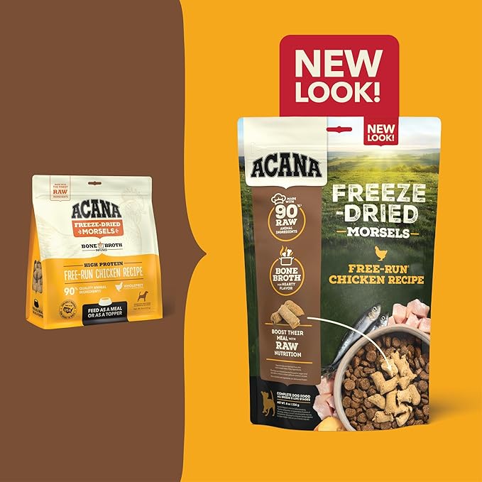 ACANA Grain-Free High Protein Freeze Dried Dog Food & Topper Free-Run Chicken Recipe Morsels 8oz Bag