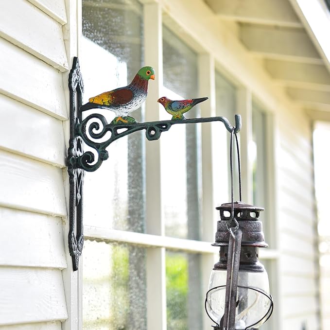 Sungmor Cast Iron Hanging Plant Bracket, 2 Pack Heavy Duty Hanging Basket Brackets, 10" Deep Outdoor Wall Plant Hangers, Decorative Garden Hooks for Flower Basket Bird Feeder Wind Chime Solar Light