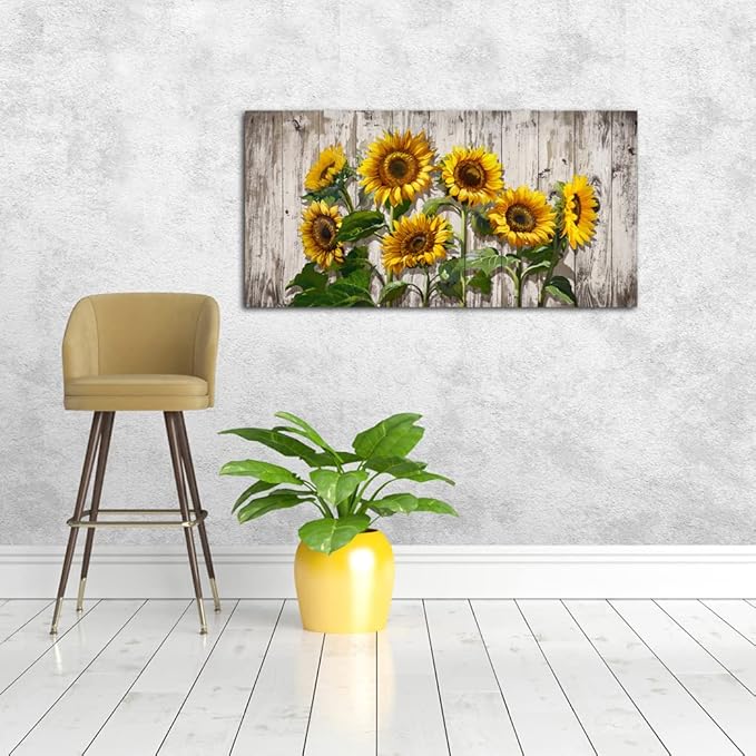 Jiuqinghua Canvas Prints Wall Art Abstract Board Paintings 1 panel Wall Art for Bedroom Rustic Sunflower Kitchen Decor Yellow Vintage Wall Decor Sunflowers Framed for Living Room Bedroom Office