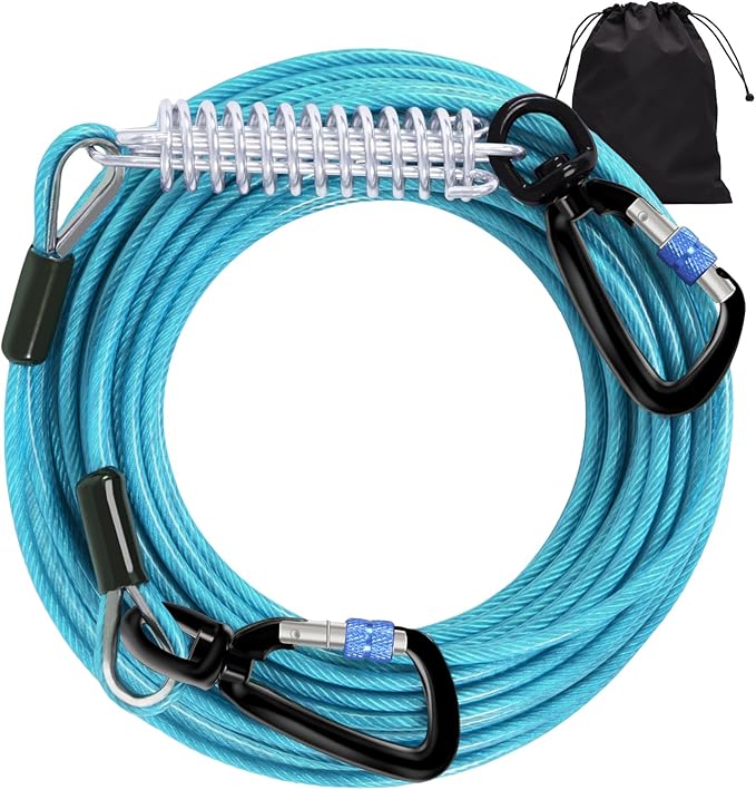 Snagle Paw 10FT Tie Out Cable for Dogs-1000LBS Break Strength,Heavy Duty Dog Leads for Yard with Shock Absorbing Spring & Swivel Hook,Dog Leash Cable for Outside,Dog Line Tether for Small Large Dogs
