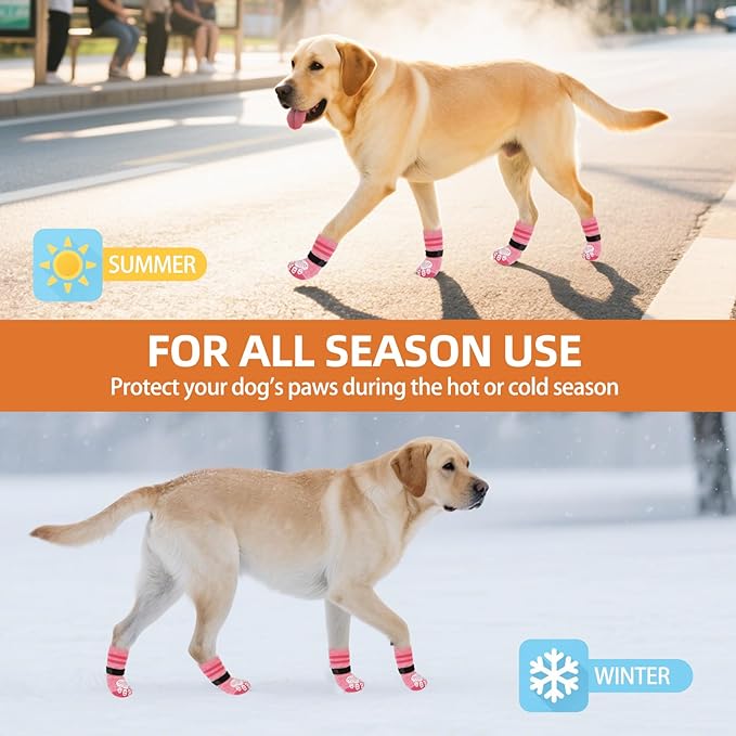 PUPTECK Non-Slip Dog Socks to Prevent Licking Paws, Double Sides Dog Boots & Paw Protectors Booties on Hardwood Floors Hot Pavement with Grippers, for Small Medium Large Senior Dogs, Fuchsia M