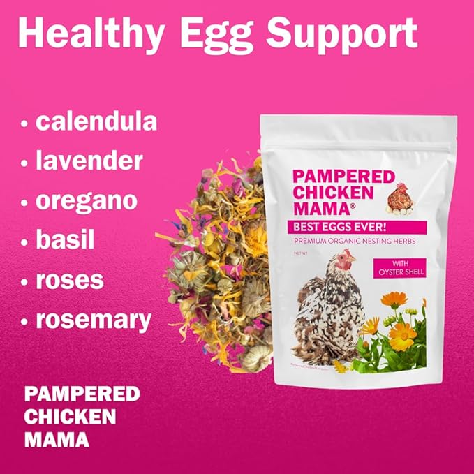 Pampered Chicken Mama Best Eggs Ever! Nesting Herbs for Chickens (2 Pounds Total) for Chicken Nesting Boxes Calcium Supplement for Chickens | Chicken Feed Supplies, Hen Treats for Coops (2 Bags)