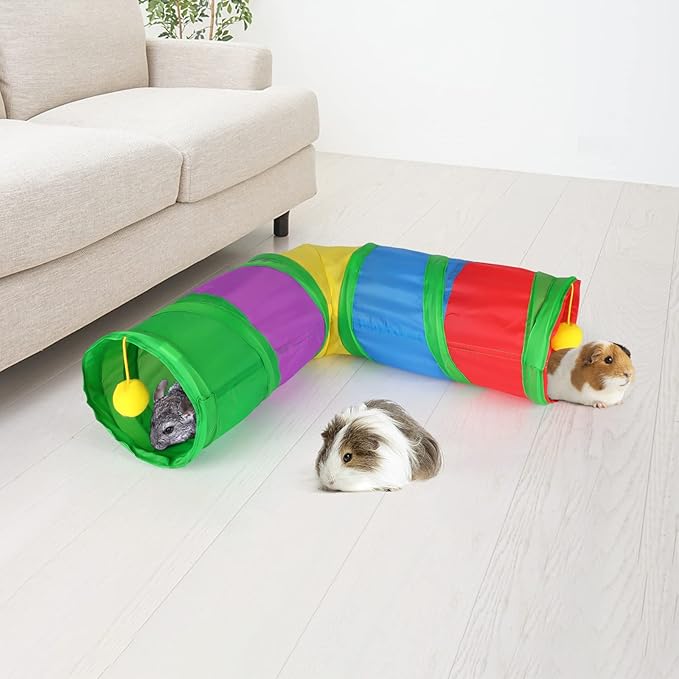 Rypet Guinea Pig Tunnels and Tubes Collapsible 2 Way and L-Type Tunnel with Interactive Ball Small Animal Activity Tunnel Hideaway Toys for Baby Rabbit Ferret Hamster Chinchilla Hedgehog