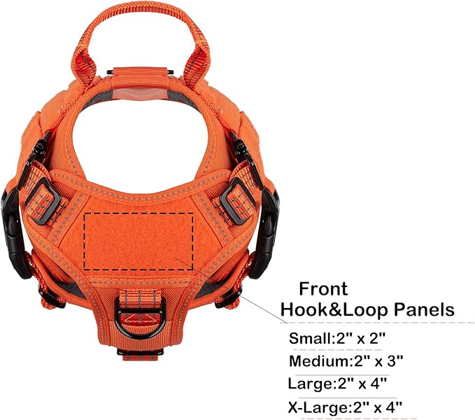 ICEFANG Tactical Dog Harness, Small Size,2X Metal Buckle,Working Dog MOLLE Vest with Handle,No Pulling Front Leash Clip,Hook and Loop Panel (Orange,S (Pack of 1))