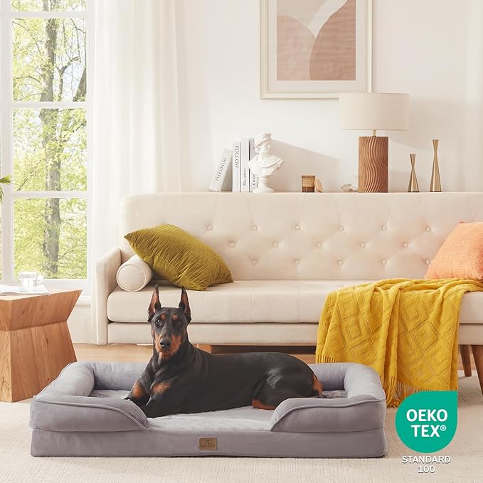Bedfolks Orthopedic Dog Bed, Waterproof Dog Sofa Bed for Extra Large Dogs, Egg Foam Pet Couch Bed with Removable Washable Cover and Nonslip Bottom, Light Grey