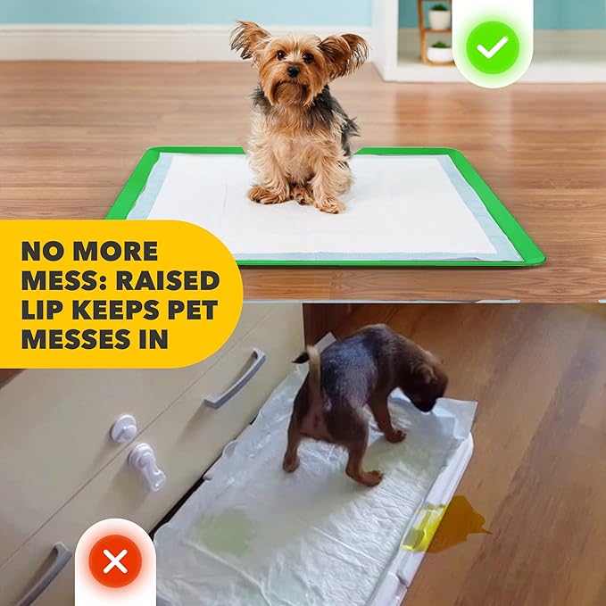 TidyFriend Dog Pee Pad Holder Tray Fits for 24” x 24” Wee Wee Pee Pads - Stable Grip, Raised Edges, Quick-Wipe Silicone Surface Dog Potty Tray Holder for Indoor Flooring Protection (Green)