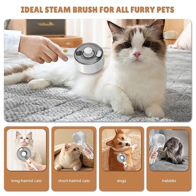 Cat Steam Brush Spritz Spray Defur Comb, Cloud Care Shedding Control for Indoor Cats, Long Short Hair 2024 New Pet Grooming Brush for Massage Clean Design