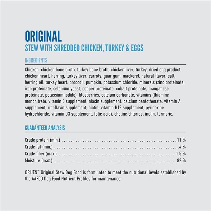 ORIJEN Real Meat Shreds Wet Dog Food Original Stew Recipe 12.8oz Cans (12 Count)