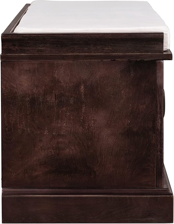 Storage Bench with 2 Drawers and 2 Cabinets, Pine Wood Pine Wood Shoe Bench with Removable Cushion for Living Room, Entryway 42.5" L x 15.9" W x 17.5" H (Espresso)