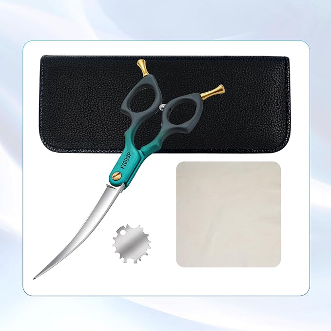Professional Curved Dog Grooming Scissors with Sharper Self Grinding lightweight and finely trimmed split structure 6.5'' Japan VG10 63HRC for small dogs cat pet(Green&Black)