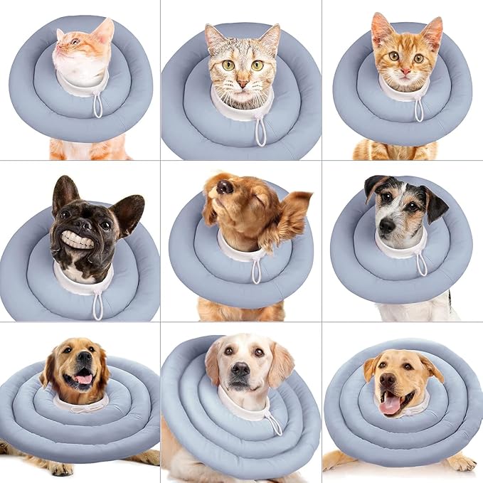 IDOMIK Dog Recovery Collar, Waterproof Soft Dog Cone After Surgery, Comfy Protective Elizabethan Collar Alternative for Dogs Cats, Adjustable Pet Neck Donut Cone Anti-Licking Biting Wounds,Blue,S