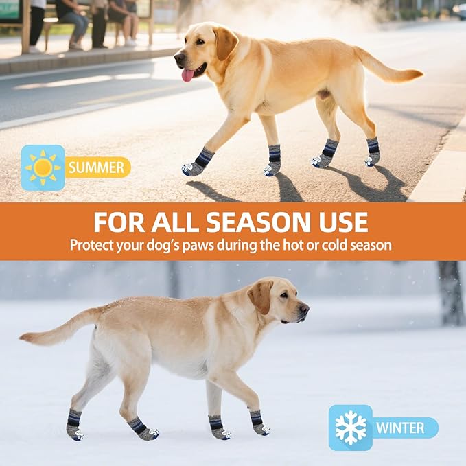 PUPTECK Non-Slip Dog Socks to Prevent Licking Paws, Double Sides Dog Boots & Paw Protectors Booties on Hardwood Floors Hot Pavement with Grippers, for Small Medium Large Senior Dogs, Navy Blue L