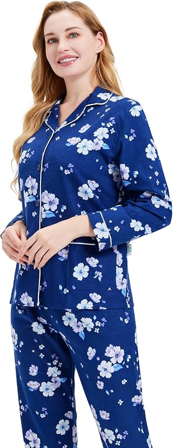 GLOBAL Flannel Pajamas for Women 2-Piece Comfy and Cozy Flannel Pj Set Cotton Loungwear