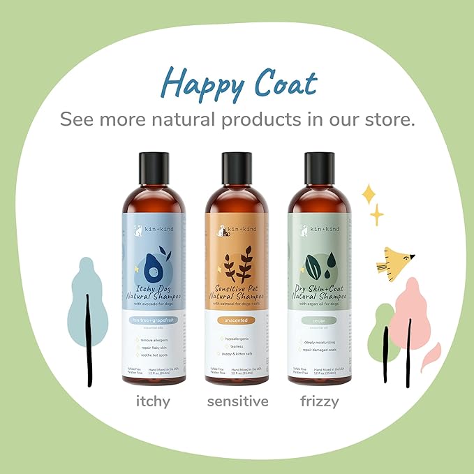kin+kind Natural Cat & Dog Shampoo and Conditioner Set - Gentle Pet Supplies for Dogs and Cats - Shea Moisture Shampoo and Conditioner with Activated Charcoal & Moisturizing Shea Butter - Made in USA