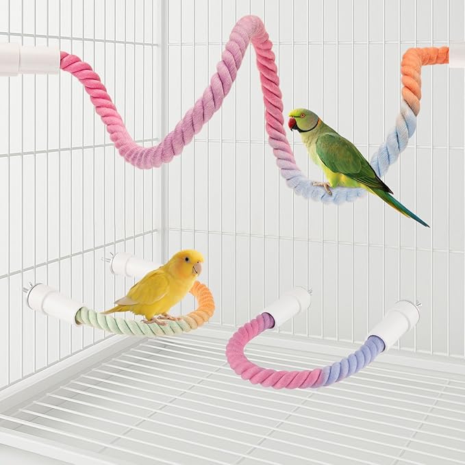 3Pcs Rope Perches for Bird Cages, Bendable Climbing Rope Cage Accessory Toy, Perfect for Parrots Cockatiels & Budgies, BirdToys, Swings & Ladders for Medium Birds