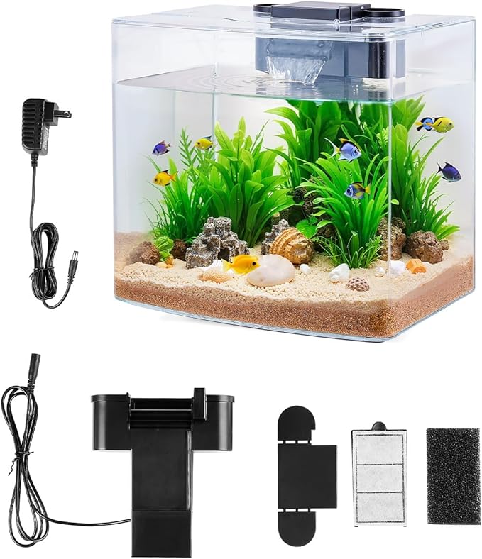 VEVOR Fish Tank Aquarium, 3.5 Gallon Arch Ultra-Clear GPPS Starter Smart Tank Adjustable 3 Color Lighting, Self Cleaning System Fishbowl for Freshwater & Saltwater Fish Home, Office, or Pet Use