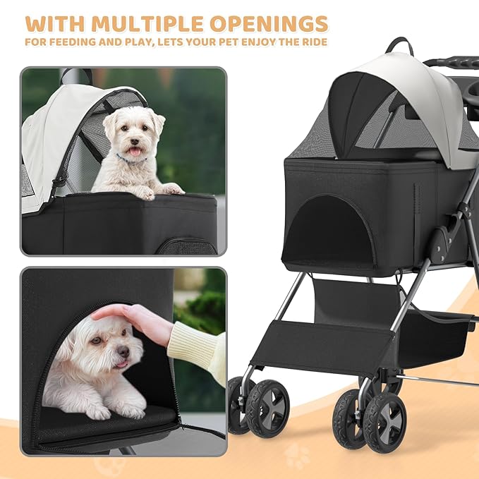 Magshion Foldable Pet Stroller, 3-in-1 Dog Travel Jogger with Detachable Carrier, Cup Holder, Storage Basket, Folding Carrier for Small/Medium Dogs & Cats Up to 33 lbs, Black