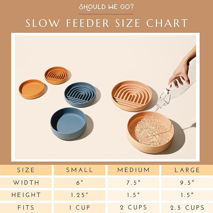 The Slowdown Bowl Silicone Slow Feeder for Cats & Dogs, Slow Eating Mealtime Solution with Modern Lick Mat Design, Reduces Gulping, Fits 1 Cup 6” Across x 1.25” Tall, Small-Tan