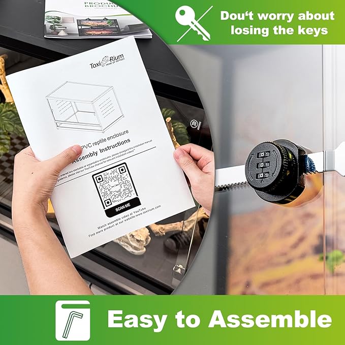 Reptile Terrarium 40''x16''x16'' ToxiRium Large PVC Reptile Enclosure 44 Gallons for Bearded Dragon Gecko Lizard Snake, Wide Breeding Vivarium Area with Sliding Doors Lock