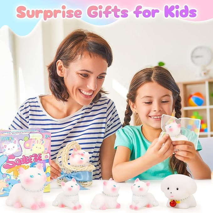 Squishy Fidget Toys Squeeze Soft Cat Dog for Stress Relief Cute Stuff Sensory Toys 5Pcs, Stocking Stuffers Pinata for Kids Party Favors Treasure Box Desk Toys for Classroom Anxiety Travel Gifts