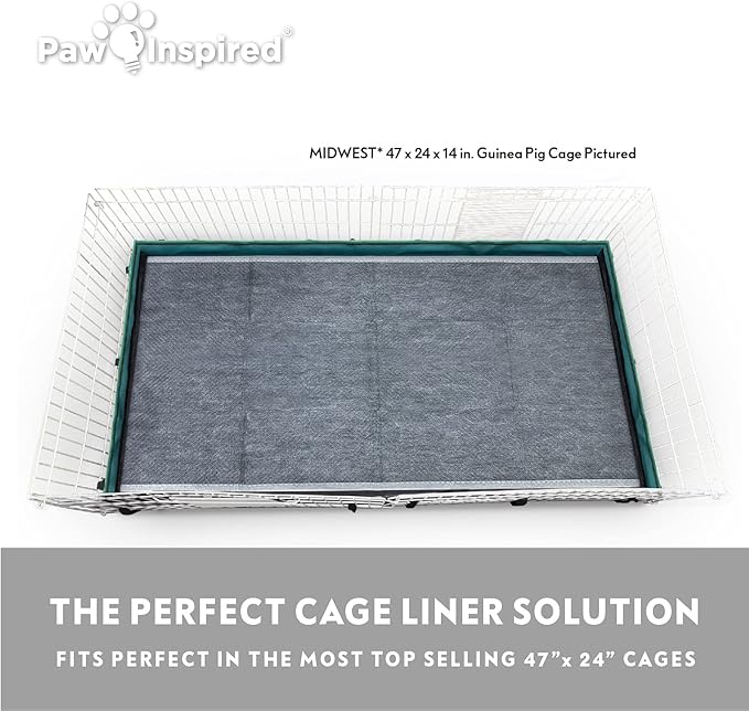 Paw Inspired Disposable Guinea Pig Cage Liners | Bamboo Charcoal Odor Controlling | Super Absorbent Liners Pee Pads for Ferrets, Rabbits, Hamsters, and Small Animals (47" x 26" (Midwest), 8 Count)
