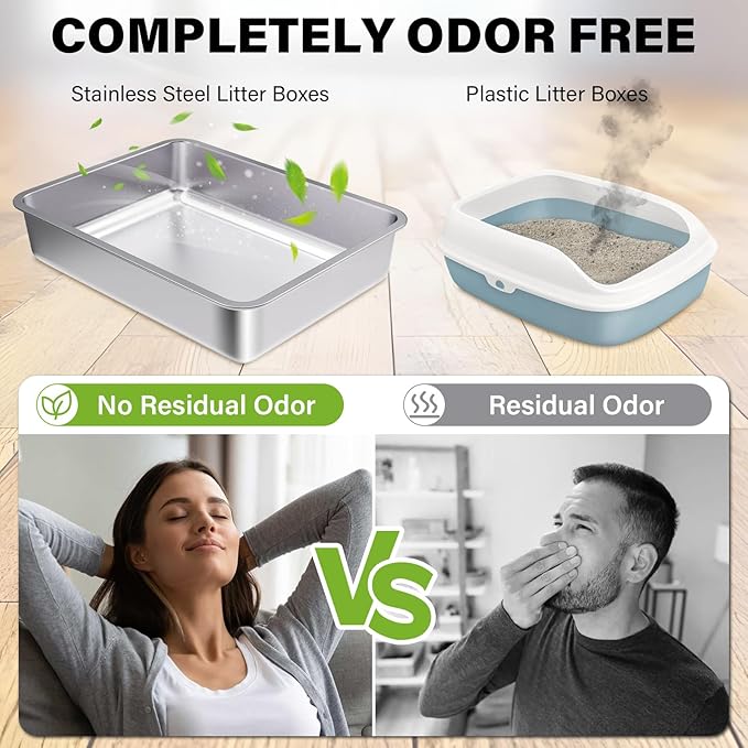 Stainless Steel Cat Litter Box 4in Low Entry,Metal Litter Box for Small Cats/Kitty Easy to Clean,Cat LitterBox for Kitten Elderly Cats,Non Stick, No Smell