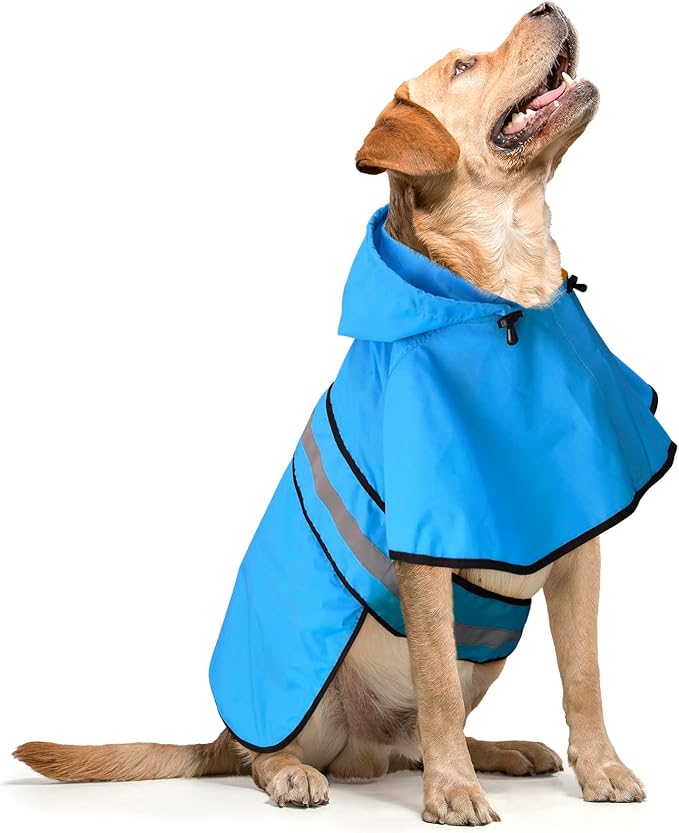 Waterproof Dog Raincoats - Hooded Raincoats for Dogs, Adjustable Reflective Dog Rain Coat, Windproof Dog Rain Jacket Pet Rain Slicker Poncho for Small, Medium, Large Dogs (Small, Blue)