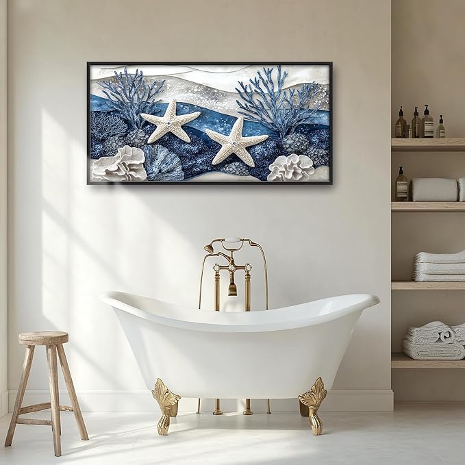 Large Starfish Nautical Wall Art for Living Room, Ocean Canvas Oversized Wall Decor, Sea Animal Modern Framed Pictures Painting Print Artwork for Bedroom Office 60"L x 30"W