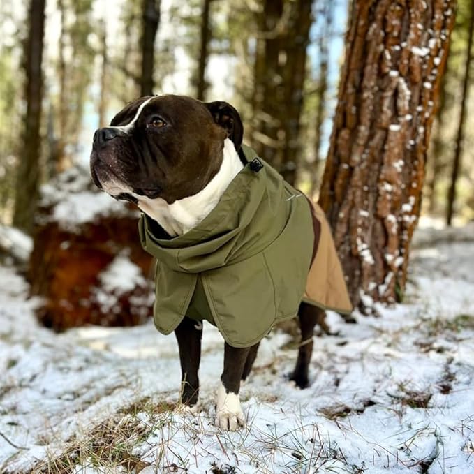 Spark Paws Dog Raincoat, Waterproof Windproof Rain Jacket, for Small Medium Large Extra Large Dogs, Reflective Breathable Full-Body Coverage Dry Suit - Green Brown Tan, XL
