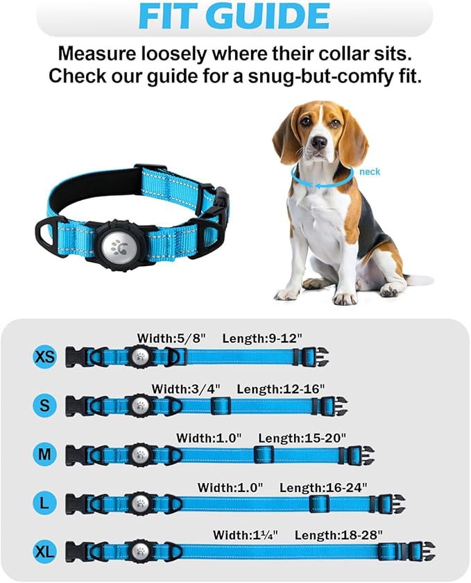TagME Airtag Dog Collar,Waterproof Reflective Pet Collar with Airtag Holder,Soft Padded and Double D-Rings for Large Dogs,Light Blue